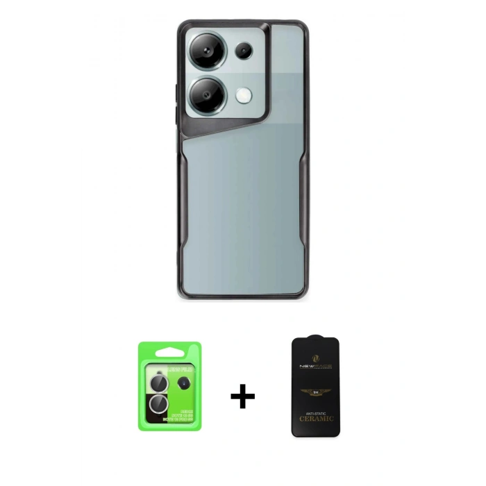 MARSİLYAN™- Redmi Note 13 Pro 5G Kılıf Akış Çizgi Koleksiyonu - Siyah 6D Antistatik Mat Seramik Hayalet Nano Ekran Koruyucu + Raze Metal Kamera Lens - GS