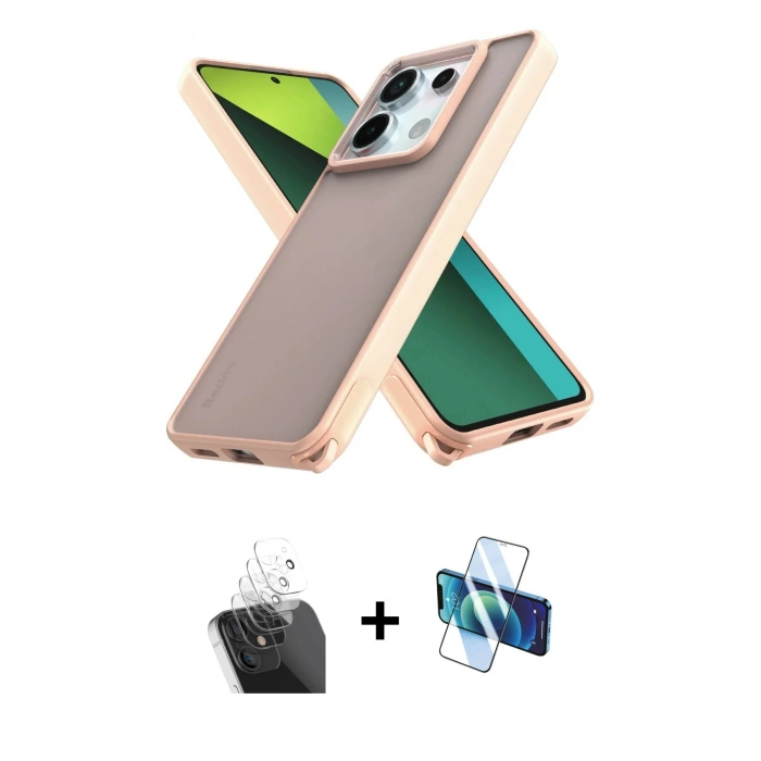MARSİLYAN™- Redmi Note 13 Pro 5G Kılıf Atlas Form - Siyah 3D Antistatik Cam Ekran Koruyucu + Kamera Lens Koruma Cam - SF