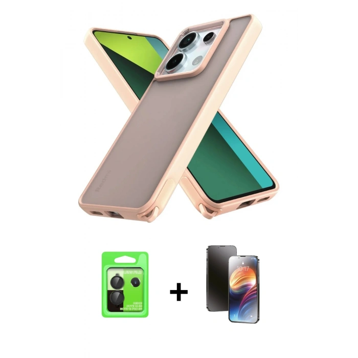 MARSİLYAN™- Redmi Note 13 Pro 5G Kılıf Atlas Form - Siyah 3D Antistatik Mat Seramik Nano Ekran Koruyucu + Raze Metal Kamera Lens - SH