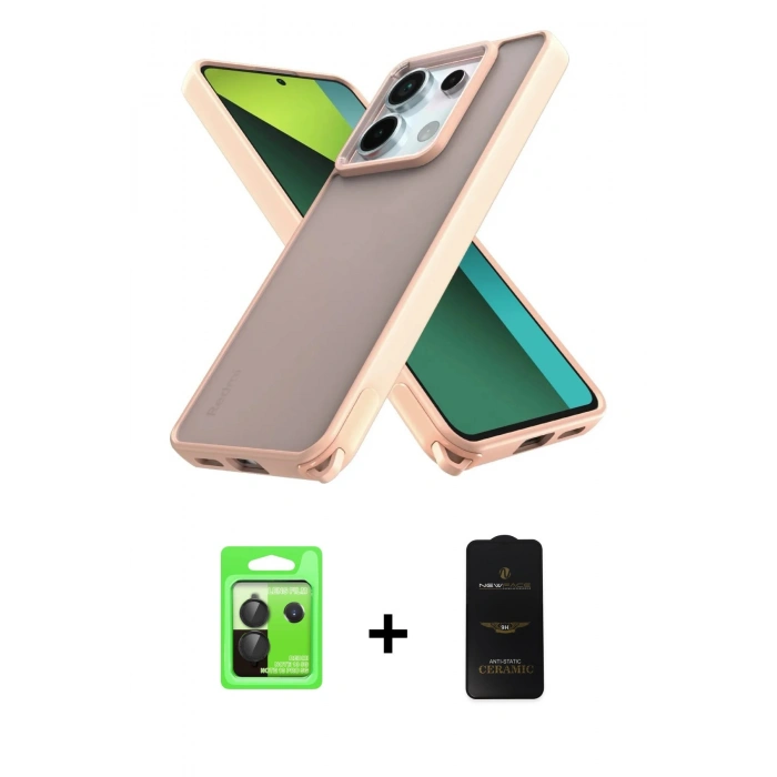 MARSİLYAN™- Redmi Note 13 Pro 5G Kılıf Atlas Form - Siyah 6D Antistatik Mat Seramik Hayalet Nano Ekran Koruyucu + Raze Metal Kamera Lens - SH