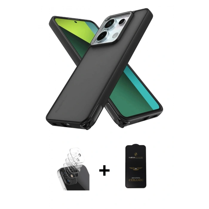 MARSİLYAN™- Redmi Note 13 Pro 5G Kılıf Atlas Form - Siyah 6D Antistatik Mat Seramik Hayalet Nano Ekran Koruyucu + Kamera Lens Koruma Cam - SF