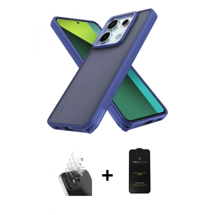 MARSİLYAN™- Redmi Note 13 Pro 5G Kılıf Atlas Form - Siyah 6D Antistatik Mat Seramik Hayalet Nano Ekran Koruyucu + Kamera Lens Koruma Cam - SF