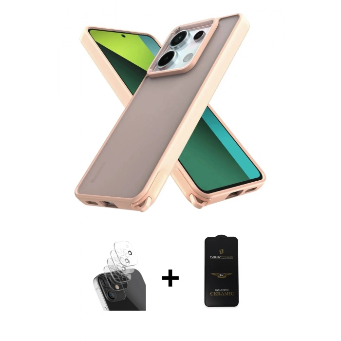 MARSİLYAN™- Redmi Note 13 Pro 5G Kılıf Atlas Form - Siyah 6D Antistatik Mat Seramik Hayalet Nano Ekran Koruyucu + Kamera Lens Koruma Cam - SF