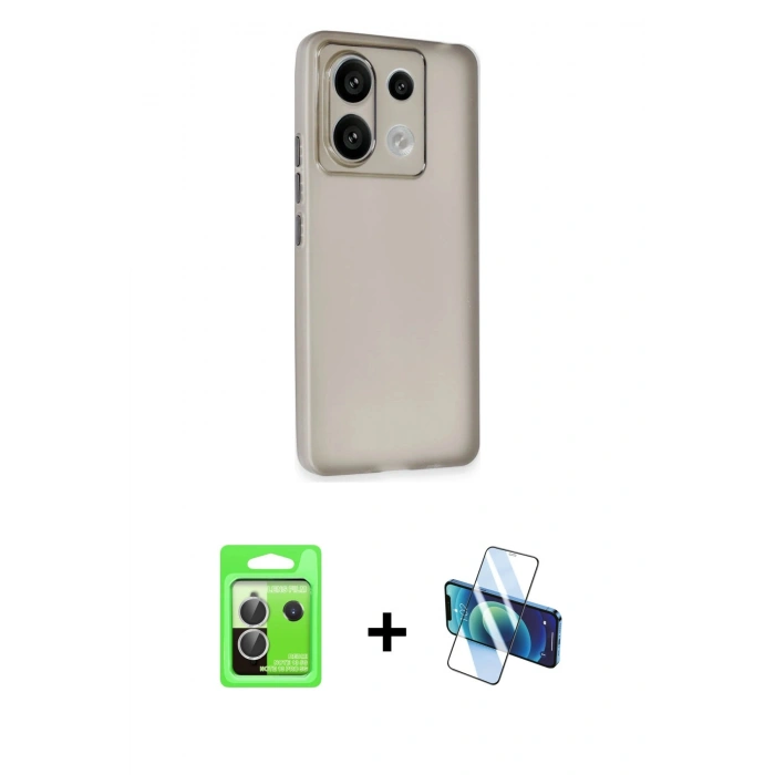MARSİLYAN™- Redmi Note 13 Pro 5G Kılıf Atlas Minimal Prime - Siyah 3D Antistatik Cam Ekran Koruyucu + Raze Metal Kamera Lens - GS