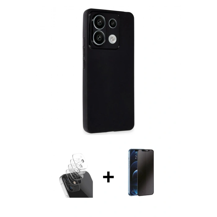 MARSİLYAN™- Redmi Note 13 Pro 5G Kılıf Atlas Minimal Prime - Siyah 3D Antistatik Hayalet Cam Ekran Koruyucu + Kamera Lens Koruma Cam - SF