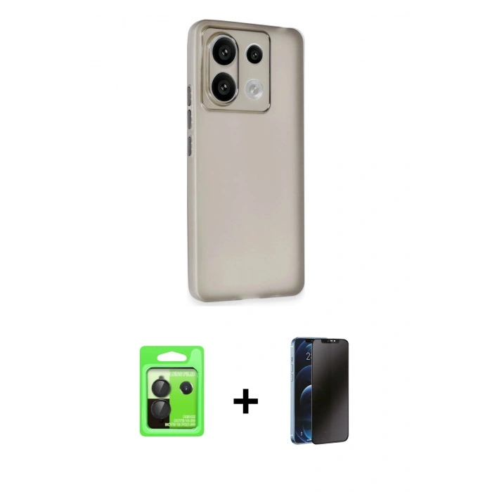 MARSİLYAN™- Redmi Note 13 Pro 5G Kılıf Atlas Minimal Prime - Siyah 3D Antistatik Hayalet Cam Ekran Koruyucu + Raze Metal Kamera Lens - SH