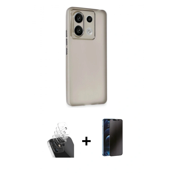 MARSİLYAN™- Redmi Note 13 Pro 5G Kılıf Atlas Minimal Prime - Siyah 3D Antistatik Hayalet Cam Ekran Koruyucu + Kamera Lens Koruma Cam - SF