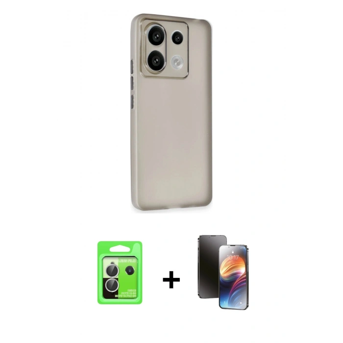 MARSİLYAN™- Redmi Note 13 Pro 5G Kılıf Atlas Minimal Prime - Siyah 3D Antistatik Mat Seramik Nano Ekran Koruyucu + Raze Metal Kamera Lens - GS