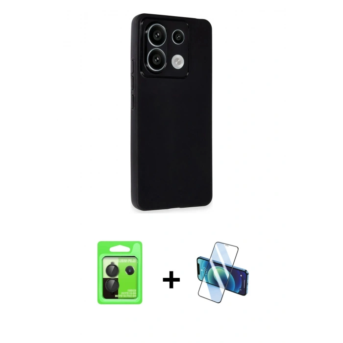 MARSİLYAN™- Redmi Note 13 Pro 5G Kılıf Atlas Minimal Prime - Siyah 3D Antistatik Seramik Nano Ekran Koruyucu + Raze Metal Kamera Lens - SH
