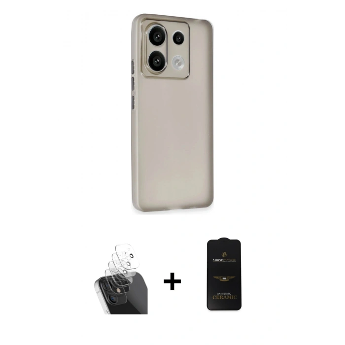 MARSİLYAN™- Redmi Note 13 Pro 5G Kılıf Atlas Minimal Prime - Siyah 6D Antistatik Mat Seramik Hayalet Nano Ekran Koruyucu + Kamera Lens Koruma Cam - SF