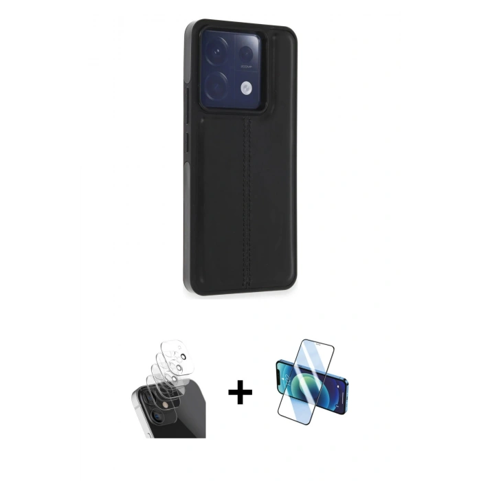 MARSİLYAN™- Redmi Note 13 Pro 5G Kılıf Çekirdek Klasik - Siyah 3D Antistatik Cam Ekran Koruyucu + Kamera Lens Koruma Cam - SF