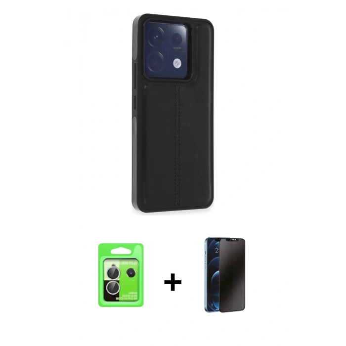 MARSİLYAN™- Redmi Note 13 Pro 5G Kılıf Çekirdek Klasik - Siyah 3D Antistatik Hayalet Cam Ekran Koruyucu + Raze Metal Kamera Lens - GS