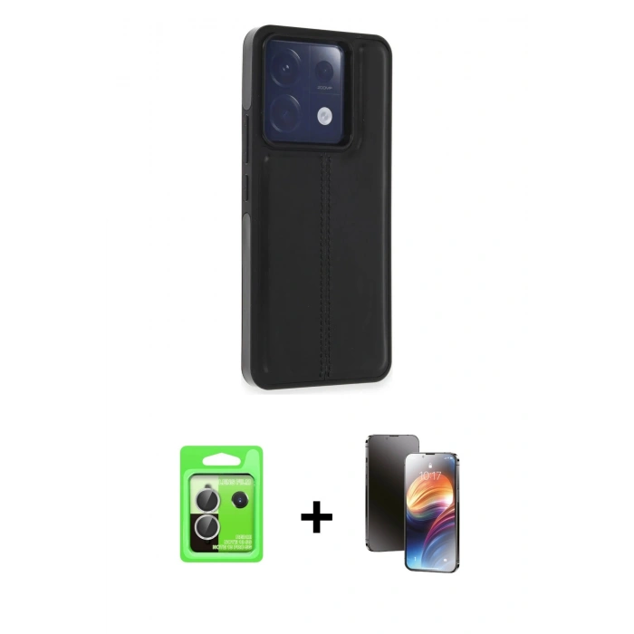 MARSİLYAN™- Redmi Note 13 Pro 5G Kılıf Çekirdek Klasik - Siyah 3D Antistatik Mat Seramik Nano Ekran Koruyucu + Raze Metal Kamera Lens - GS