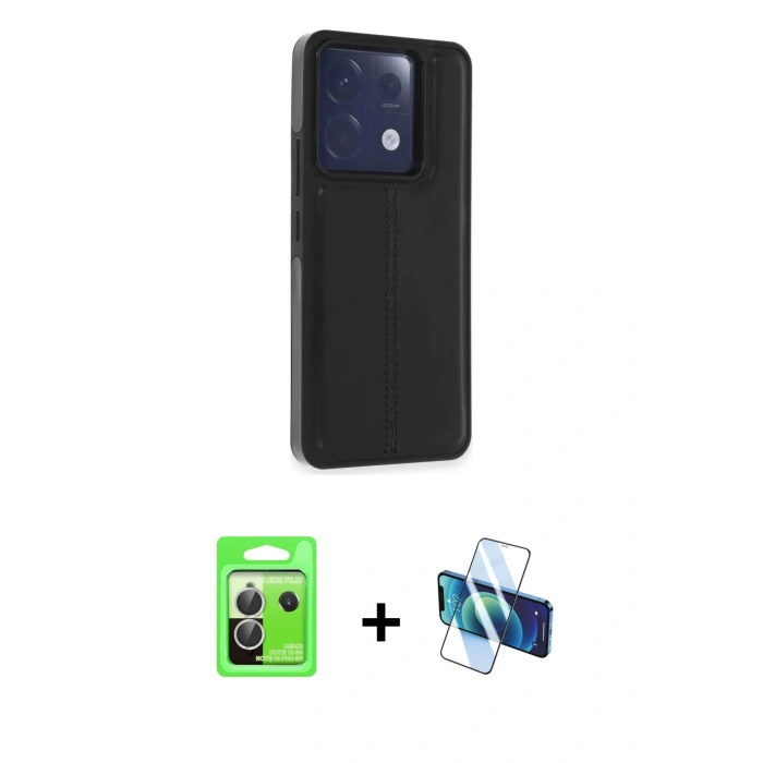 MARSİLYAN™- Redmi Note 13 Pro 5G Kılıf Çekirdek Klasik - Siyah 3D Antistatik Seramik Nano Ekran Koruyucu + Raze Metal Kamera Lens - GS