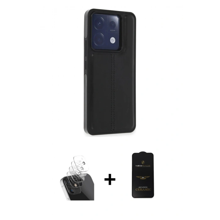 MARSİLYAN™- Redmi Note 13 Pro 5G Kılıf Çekirdek Klasik - Siyah 6D Antistatik Mat Seramik Hayalet Nano Ekran Koruyucu + Kamera Lens Koruma Cam - SF