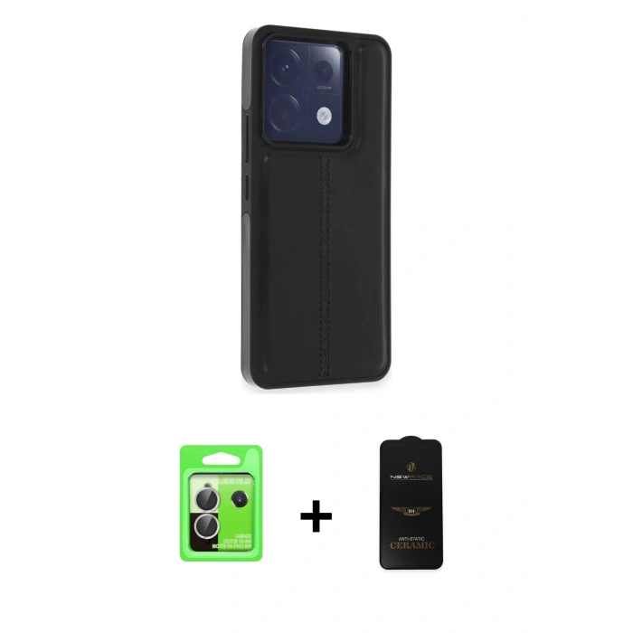 MARSİLYAN™- Redmi Note 13 Pro 5G Kılıf Çekirdek Klasik - Siyah 6D Antistatik Mat Seramik Hayalet Nano Ekran Koruyucu + Raze Metal Kamera Lens - GS