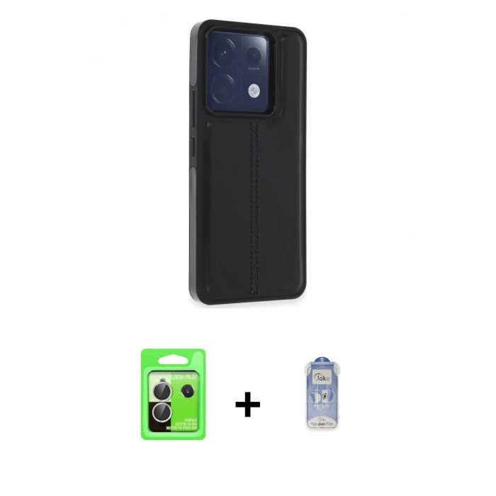 MARSİLYAN™- Redmi Note 13 Pro 5G Kılıf Çekirdek Klasik - Siyah Joko Magic 5D Cam + Raze Metal Kamera Lens - GS