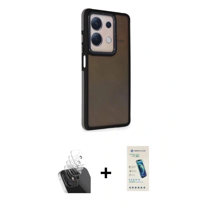 MARSİLYAN™- Redmi Note 13 Pro 5G Kılıf Eksen Işık - Şeffaf Pasifik Cam Ekran Koruyucu + Kamera Lens Koruma Cam - SF