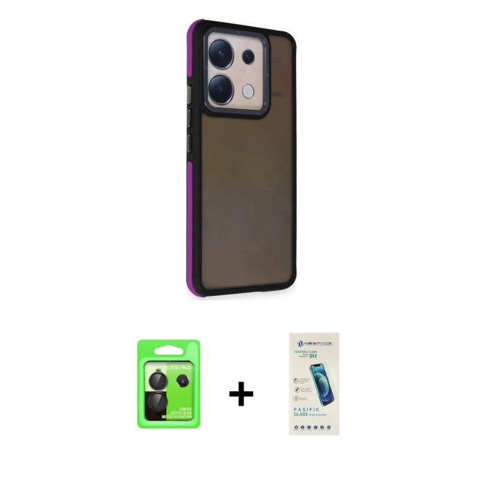 MARSİLYAN™- Redmi Note 13 Pro 5G Kılıf Eksen Işık - Şeffaf Pasifik Cam Ekran Koruyucu + Raze Metal Kamera Lens - SH