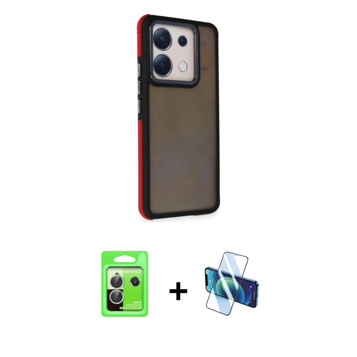MARSİLYAN™- Redmi Note 13 Pro 5G Kılıf Eksen Işık - Siyah 3D Antistatik Cam Ekran Koruyucu + Raze Metal Kamera Lens - GS