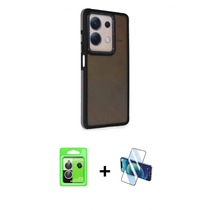 MARSİLYAN™- Redmi Note 13 Pro 5G Kılıf Eksen Işık - Siyah 3D Antistatik Cam Ekran Koruyucu + Raze Metal Kamera Lens - GS