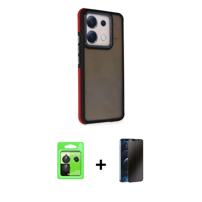 MARSİLYAN™- Redmi Note 13 Pro 5G Kılıf Eksen Işık - Siyah 3D Antistatik Hayalet Cam Ekran Koruyucu + Raze Metal Kamera Lens - SH