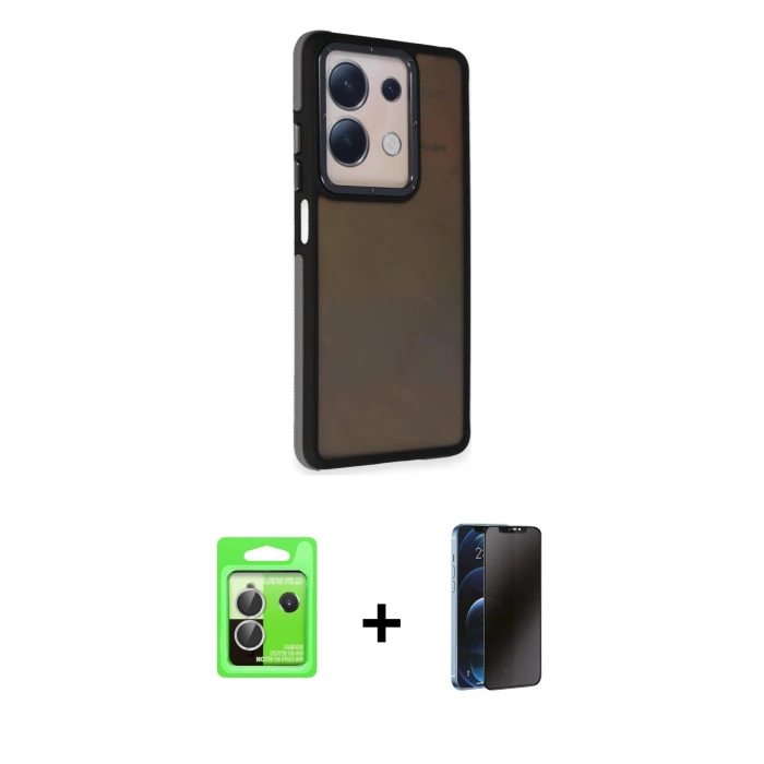 MARSİLYAN™- Redmi Note 13 Pro 5G Kılıf Eksen Işık - Siyah 3D Antistatik Hayalet Cam Ekran Koruyucu + Raze Metal Kamera Lens - GS