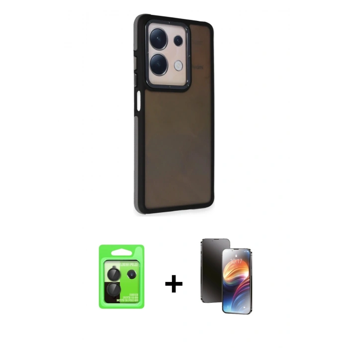 MARSİLYAN™- Redmi Note 13 Pro 5G Kılıf Eksen Işık - Siyah 3D Antistatik Mat Seramik Nano Ekran Koruyucu + Raze Metal Kamera Lens - SH