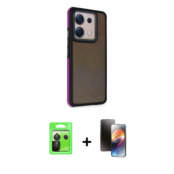 MARSİLYAN™- Redmi Note 13 Pro 5G Kılıf Eksen Işık - Siyah 3D Antistatik Mat Seramik Nano Ekran Koruyucu + Raze Metal Kamera Lens - SH