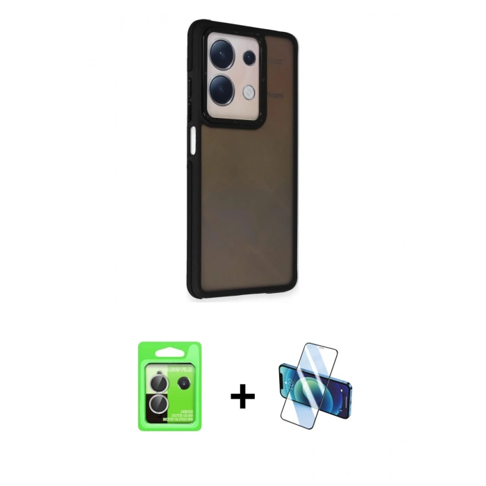 MARSİLYAN™- Redmi Note 13 Pro 5G Kılıf Eksen Işık - Siyah 3D Antistatik Seramik Nano Ekran Koruyucu + Raze Metal Kamera Lens - GS