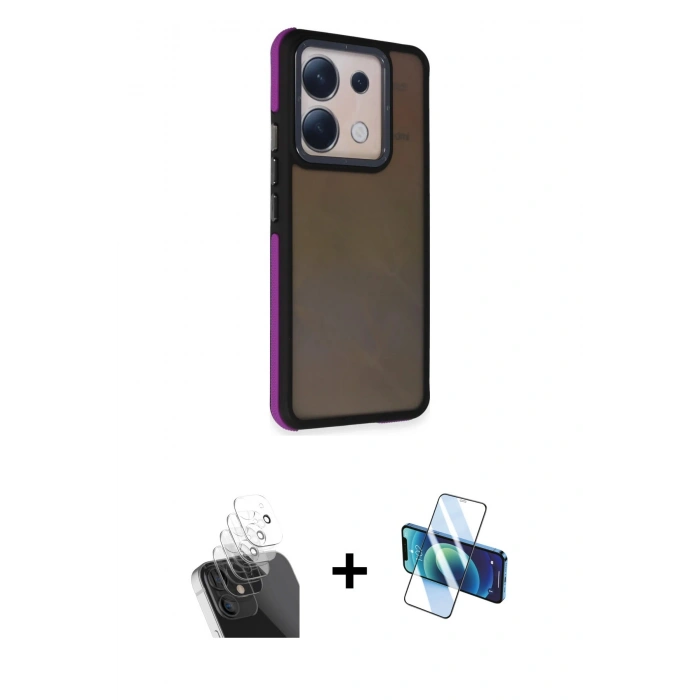 MARSİLYAN™- Redmi Note 13 Pro 5G Kılıf Eksen Işık - Siyah 3D Antistatik Seramik Nano Ekran Koruyucu + Kamera Lens Koruma Cam - SF