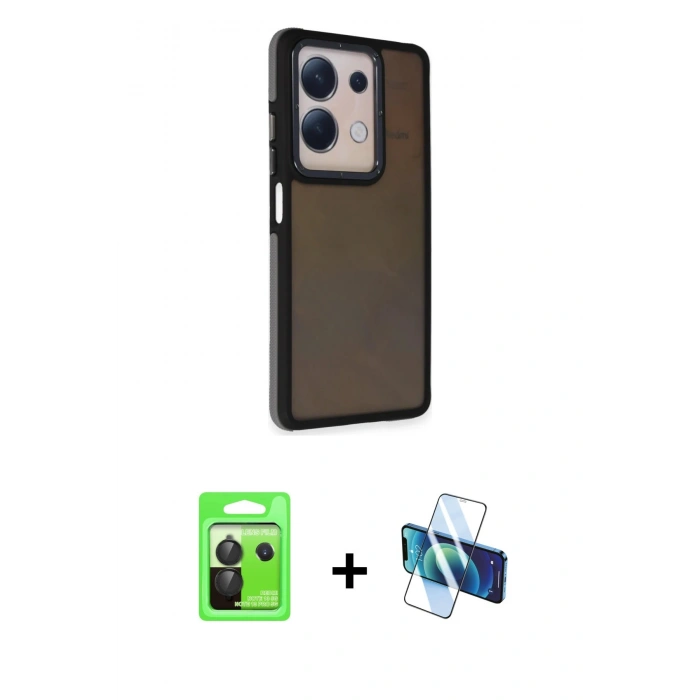 MARSİLYAN™- Redmi Note 13 Pro 5G Kılıf Eksen Işık - Siyah 3D Antistatik Seramik Nano Ekran Koruyucu + Raze Metal Kamera Lens - SH