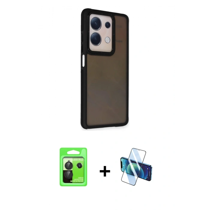 MARSİLYAN™- Redmi Note 13 Pro 5G Kılıf Eksen Işık - Siyah 3D Antistatik Seramik Nano Ekran Koruyucu + Raze Metal Kamera Lens - SH
