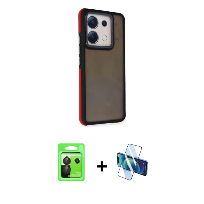 MARSİLYAN™- Redmi Note 13 Pro 5G Kılıf Eksen Işık - Siyah 3D Antistatik Seramik Nano Ekran Koruyucu + Raze Metal Kamera Lens - SH