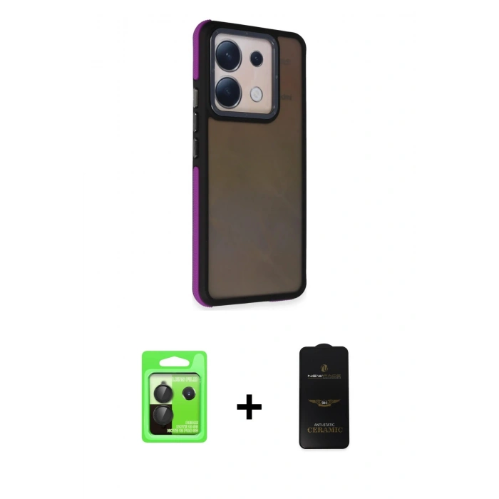 MARSİLYAN™- Redmi Note 13 Pro 5G Kılıf Eksen Işık - Siyah 6D Antistatik Mat Seramik Hayalet Nano Ekran Koruyucu + Raze Metal Kamera Lens - SH