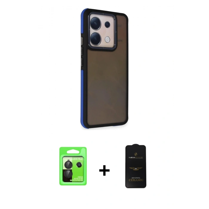 MARSİLYAN™- Redmi Note 13 Pro 5G Kılıf Eksen Işık - Siyah 6D Antistatik Mat Seramik Hayalet Nano Ekran Koruyucu + Raze Metal Kamera Lens - SH