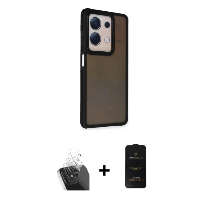 MARSİLYAN™- Redmi Note 13 Pro 5G Kılıf Eksen Işık - Siyah 6D Antistatik Mat Seramik Hayalet Nano Ekran Koruyucu + Kamera Lens Koruma Cam - SF