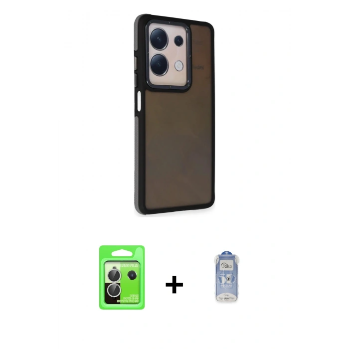 MARSİLYAN™- Redmi Note 13 Pro 5G Kılıf Eksen Işık - Siyah Joko Magic 5D Cam + Raze Metal Kamera Lens - GS