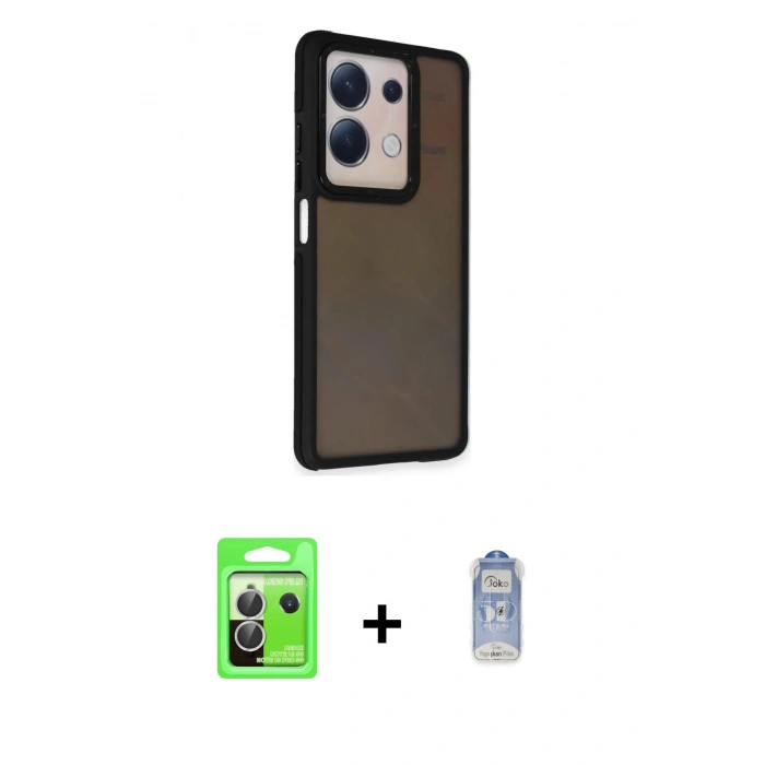 MARSİLYAN™- Redmi Note 13 Pro 5G Kılıf Eksen Işık - Siyah Joko Magic 5D Cam + Raze Metal Kamera Lens - GS