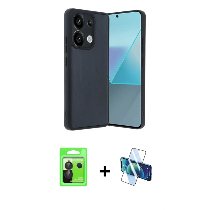 MARSİLYAN™- Redmi Note 13 Pro 5G Kılıf Kıvılcım Işık Serisi - Siyah 3D Antistatik Cam Ekran Koruyucu + Raze Metal Kamera Lens - SH