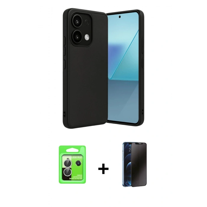 MARSİLYAN™- Redmi Note 13 Pro 5G Kılıf Kıvılcım Işık Serisi - Siyah 3D Antistatik Hayalet Cam Ekran Koruyucu + Raze Metal Kamera Lens - GS