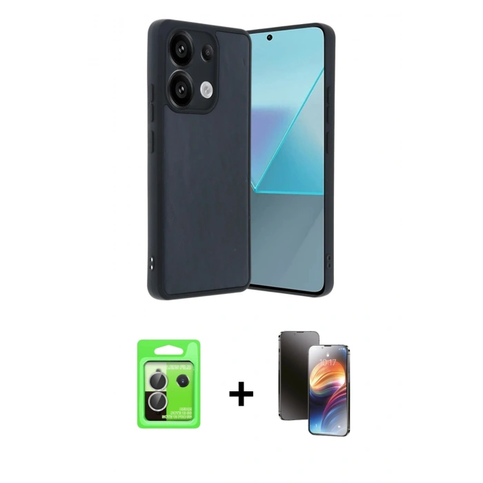 MARSİLYAN™- Redmi Note 13 Pro 5G Kılıf Kıvılcım Işık Serisi - Siyah 3D Antistatik Mat Seramik Nano Ekran Koruyucu + Raze Metal Kamera Lens - GS