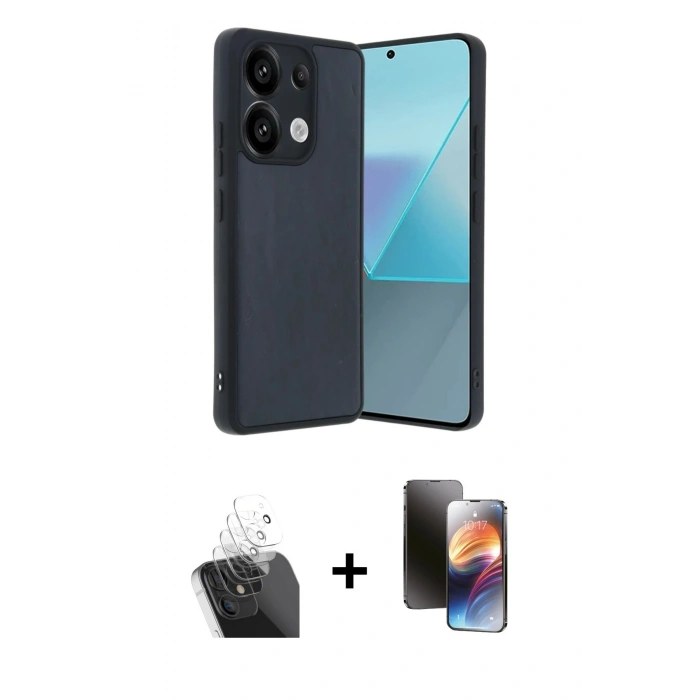 MARSİLYAN™- Redmi Note 13 Pro 5G Kılıf Kıvılcım Işık Serisi - Siyah 3D Antistatik Mat Seramik Nano Ekran Koruyucu + Şeffaf Kamera Lens Koruma Cam