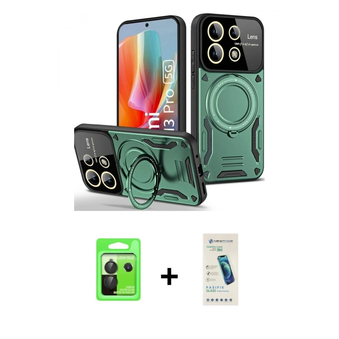 MARSİLYAN™- Redmi Note 13 Pro 5G Kılıf Kıvılcım Modern Serisi - Şeffaf Pasifik Cam Ekran Koruyucu + Raze Metal Kamera Lens - SH