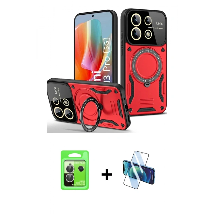 MARSİLYAN™- Redmi Note 13 Pro 5G Kılıf Kıvılcım Modern Serisi - Siyah 3D Antistatik Cam Ekran Koruyucu + Gümüş Raze Metal Kamera Lens