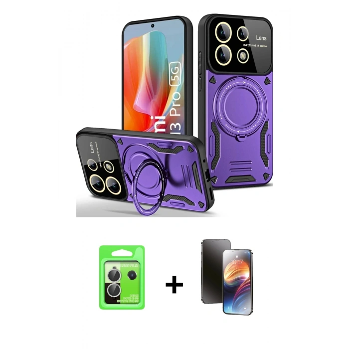 MARSİLYAN™- Redmi Note 13 Pro 5G Kılıf Kıvılcım Modern Serisi - Siyah 3D Antistatik Mat Seramik Nano Ekran Koruyucu + Raze Metal Kamera Lens - GS