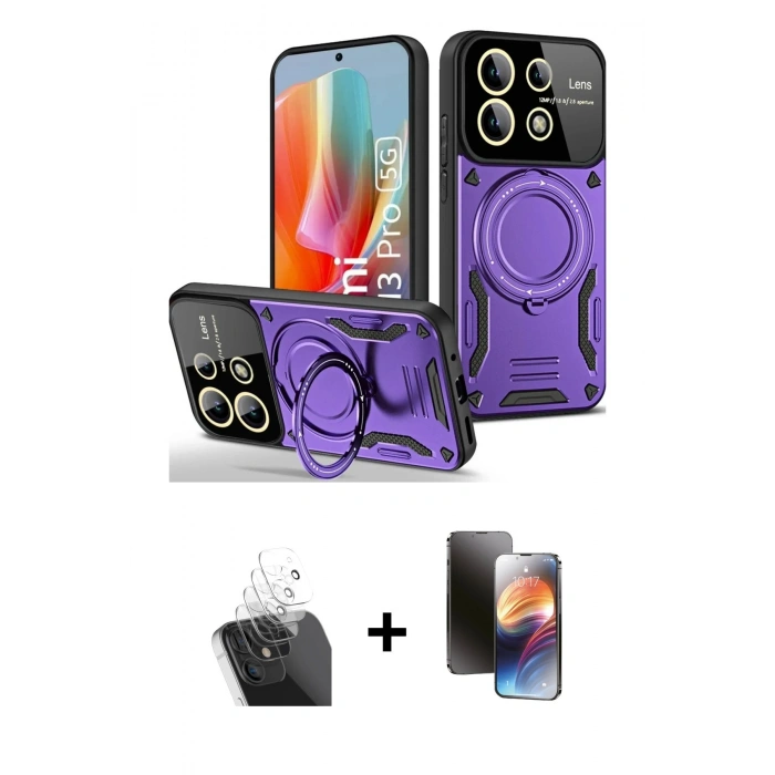 MARSİLYAN™- Redmi Note 13 Pro 5G Kılıf Kıvılcım Modern Serisi - Siyah 3D Antistatik Mat Seramik Nano Ekran Koruyucu + Kamera Lens Koruma Cam - SF