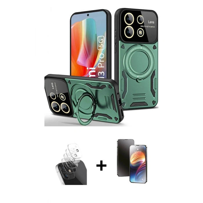 MARSİLYAN™- Redmi Note 13 Pro 5G Kılıf Kıvılcım Modern Serisi - Siyah 3D Antistatik Mat Seramik Nano Ekran Koruyucu + Kamera Lens Koruma Cam - SF