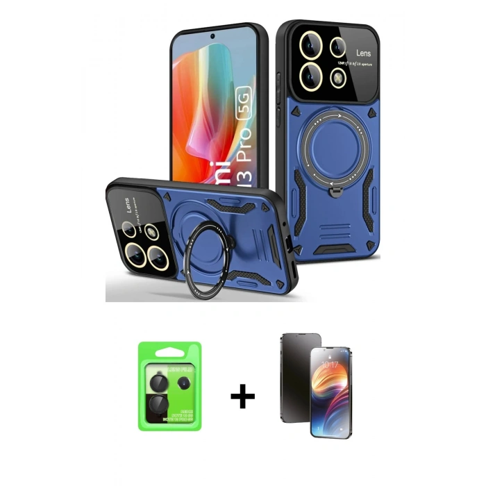MARSİLYAN™- Redmi Note 13 Pro 5G Kılıf Kıvılcım Modern Serisi - Siyah 3D Antistatik Mat Seramik Nano Ekran Koruyucu + Raze Metal Kamera Lens - SH