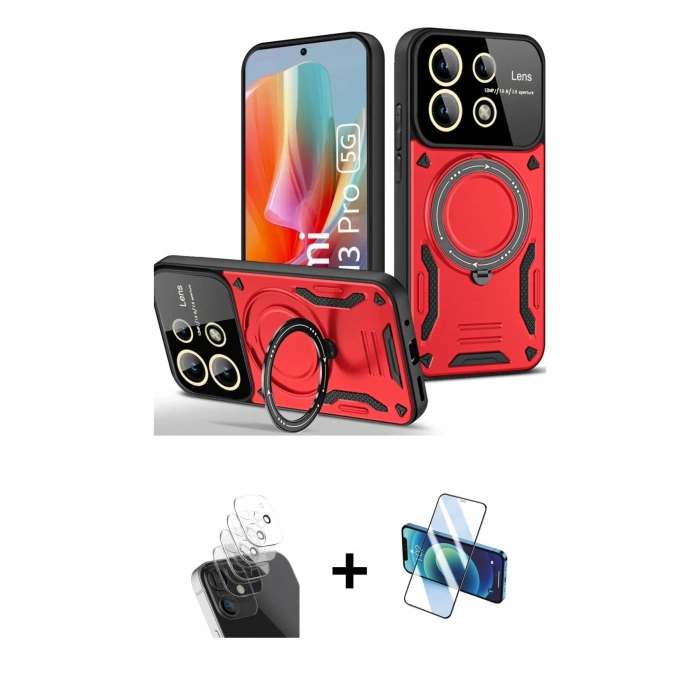 MARSİLYAN™- Redmi Note 13 Pro 5G Kılıf Kıvılcım Modern Serisi - Siyah 3D Antistatik Seramik Nano Ekran Koruyucu + Kamera Lens Koruma Cam - SF